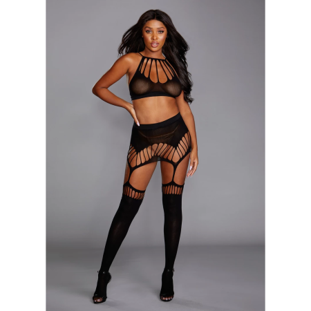 Leg Avenue Seamless Bralette & Garter Skirt Set, Strappy, One Size