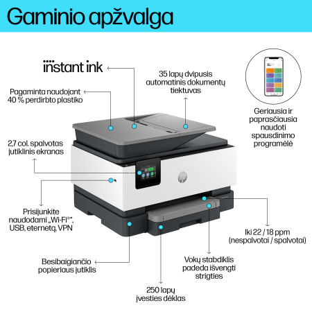 HP OfficeJet Pro belaidis viskas viename spalvotas spausdintuvas