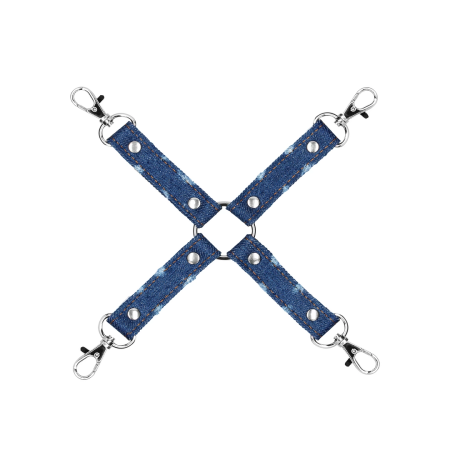 OUCH! Denim 4-Way Hogtie Cross Restraint - Heavy-Duty Adjustable 25cm