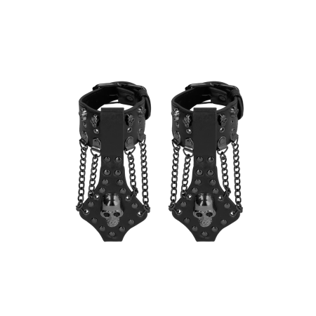 Rimba Bonded Leather Skull Decor Handcuffs with Removable Chain, Black