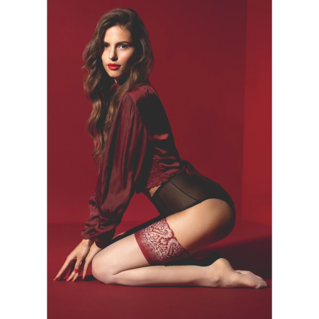 FiORE Arabesque Stay-Ups 20 Den Red Lace Top Sand Color S-XL
