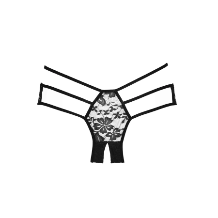 Sweet Heavens Strappy Lace Crotchless Panties One Size Black