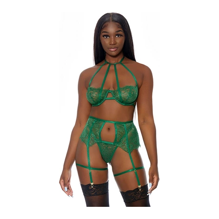 Leg Avenue In Full Bloom Lace Lingerie Set L Halterneck 3-Piece