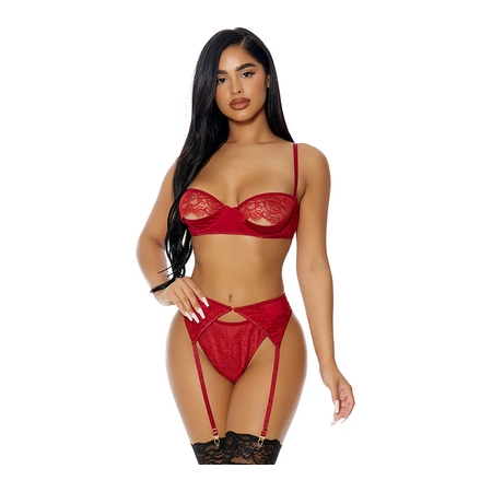 Dreamgirl Just a Peek 3-Piece Lace Lingerie Set with Underwire Bra S