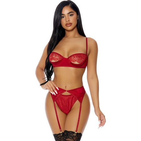 Dreamgirl Just a Peek 3-Piece Lace Lingerie Set with Underwire Bra S