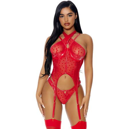 Dreamgirl Steal Your Heart Mesh Lingerie Set with Heart Motif M