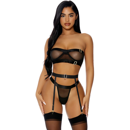 Dreamgirl Good As Gold 3-Piece Mesh Lingerie Set with Gold Accents L