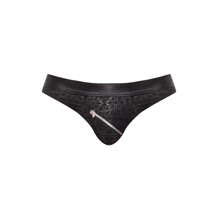 Male Power Zip Bikini S Black Semi-Sheer Stretch Abstract Pattern