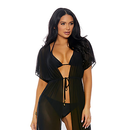 Forplay Tolu Bikini Set with Longline Kimono - Size M, Black