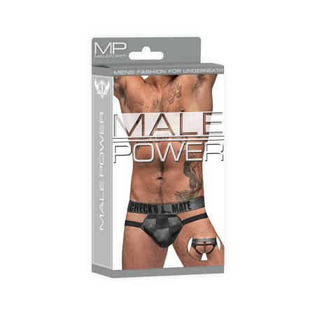 Male Power Checked Mate Cut Out Jock L/XL Sheer Patterned Waistband