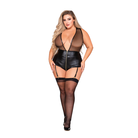 Dreamgirl Zipper Garter Teddy 3X - Elegant Black Lingerie Bodysuit