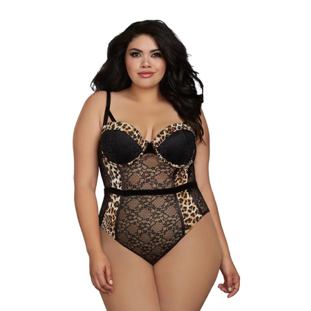 Dreamgirl NH Teddy Plus Size 2X - Elegant Sheer Lace Bodysuit Black