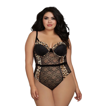 Dreamgirl Teddy NH-Teddy 1X Elegant Lace Bodysuit Plus Size Black