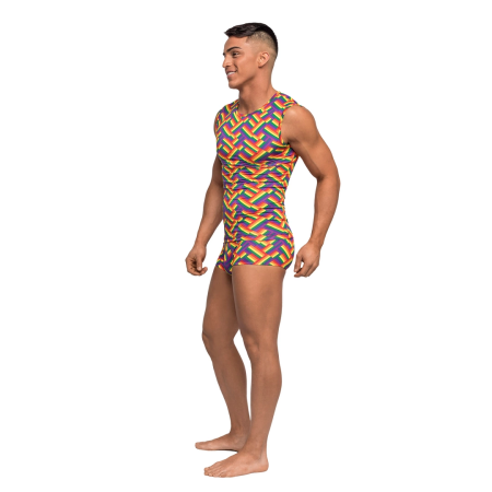 Male Power Fitness Tank XL Rainbow Herringbone Breathable Top