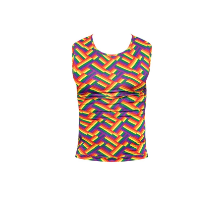 Male Power Fitness Tank XL Rainbow Herringbone Breathable Top