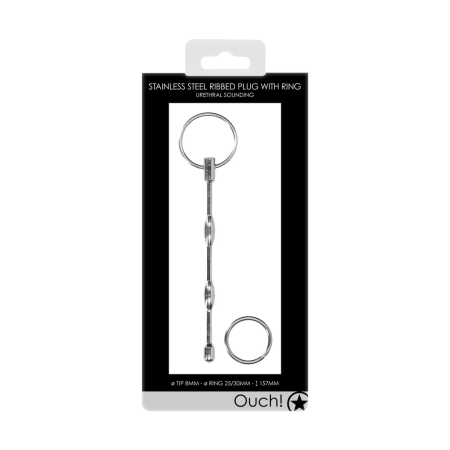 Mystim Ribbed Stainless Steel Urethral Sounding Rod 8 mm