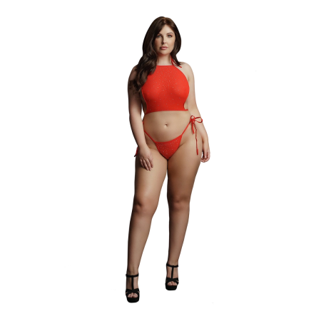 Festive Shimmer Plus Size Rhinestone Top & Thong Set by Leg Avenue
