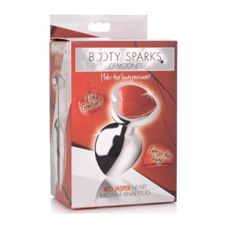 XR Brands Red Jasper Heart Plug Medium - Aluminum, Gem Accent