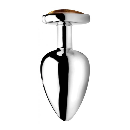 XR Brands Heart Plug Large - Aluminum & Tiger Eye Gem, 3 Inch