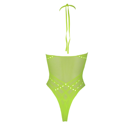 Neon Lingerie Bodysuit by Shots - Halter Neck, UV Reactive, Neon Green