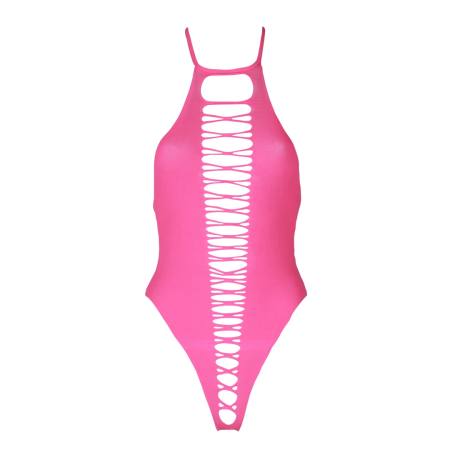 Neon High-Cut Bodysuit by Shots - UV Reactive, Stretchy, Neon Pink/Green