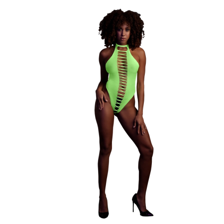 NEON High-Cut UV-Activated Bodysuit, Neon Pink, Flexible Fit