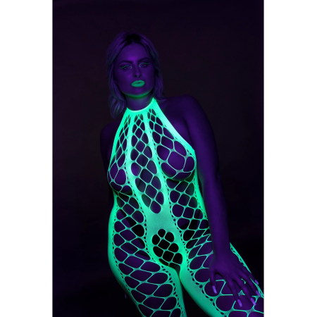 Shots Neon Bodystocking Halterneck UV-Active Neon Pink XS/XL