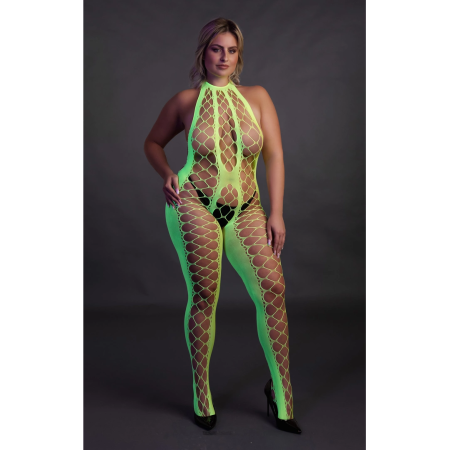 Shots Neon Bodystocking Halterneck UV-Active Neon Pink XS/XL