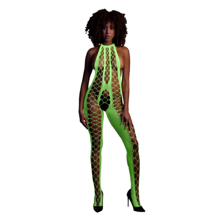 Shots Neon Bodystocking Halterneck UV-Activated Neon Pink XS/XL