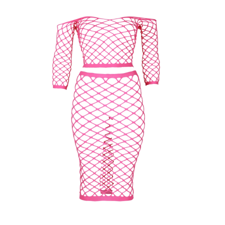 NEK Neon UV Crop Top & Maxi Skirt Set, Stretch, Neon Pink/Green, XS-XXXXL