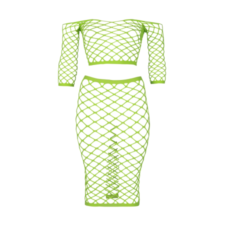 Neon Pink Long Sleeve Crop Top & Maxi Skirt UV-Activated Set by Shots