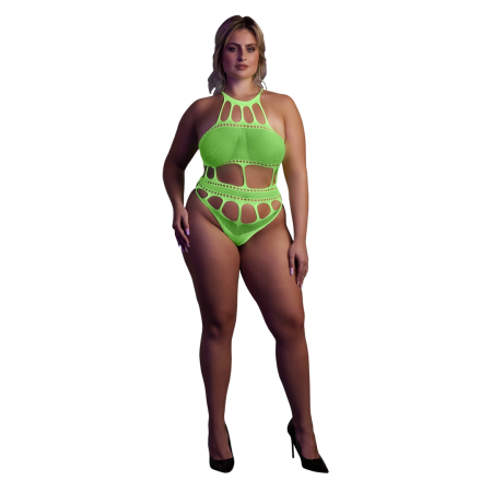 OUCH! Neon Body with Grecian Neckline UV Reactive - Neon Pink, Size XS/XL