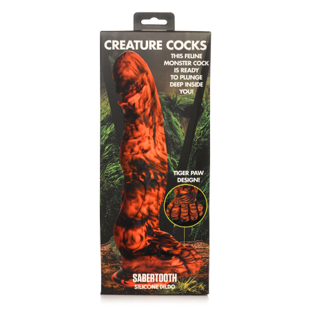 Creature Cocks Sabretooth Silicone Model, Orange/Black, Suction Base