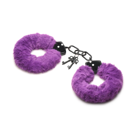 XR Brands Cuffed in Fur Adjustable Furry Handcuffs Purple
