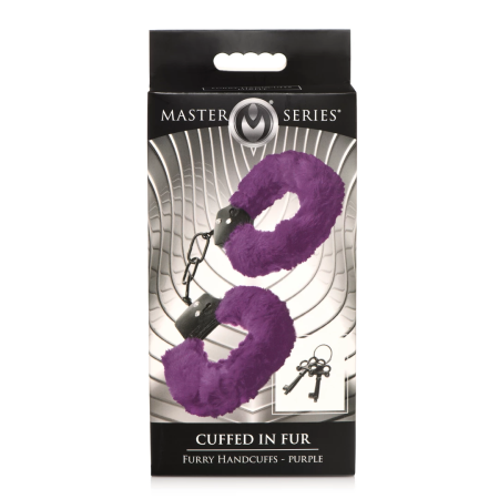 XR Brands Cuffed in Fur Adjustable Furry Handcuffs Purple