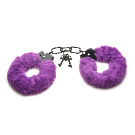XR Brands Cuffed in Fur Adjustable Furry Handcuffs Purple
