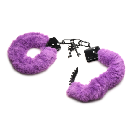 XR Brands Cuffed in Fur Adjustable Furry Handcuffs Purple