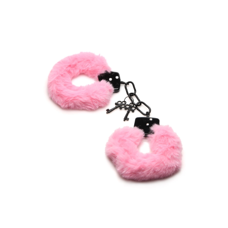 Cuffed in Fur Pink Adjustable Faux Fur Handcuffs with Metal Core