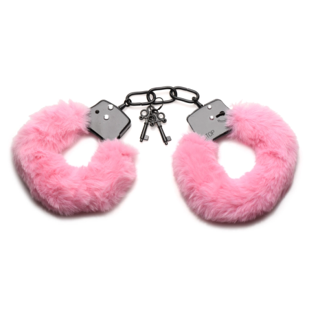 Cuffed in Fur Pink Adjustable Faux Fur Handcuffs with Metal Core