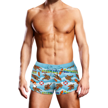 Prowler Swim Trunks Gaywatch Bears Blue M - Ocean Print, Adjustable Fit