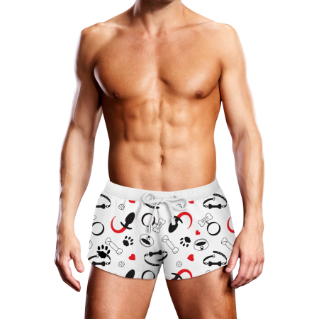 Prowler Swim Trunks Puppie Print S Black-White-Red Elastic Waistband