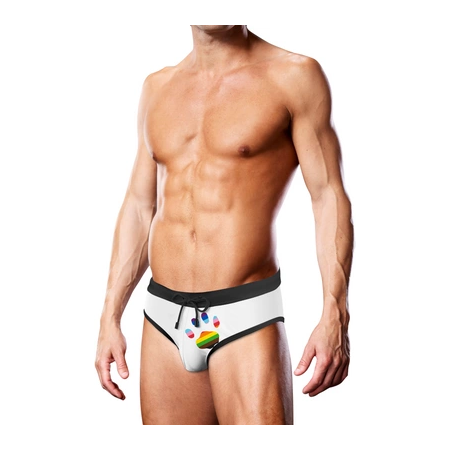 Prowler Swim Brief White with Oversized Paw Print L