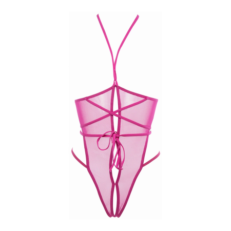 Dreamgirl Nicola Mesh Teddy Open Cup L/XL Hot Pink Adjustable Straps