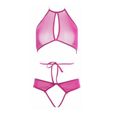Marley Peekaboo Halter & Strappy Panty Set L/XL Hot Pink