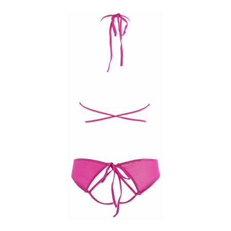 Marley Peekaboo Halter & Strappy Panty Set L/XL Hot Pink