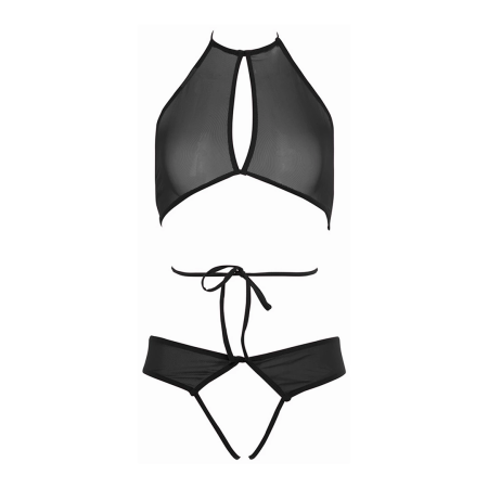Marley Peekaboo Set Black S/M - Halter Top & Lace-Up Open Panty