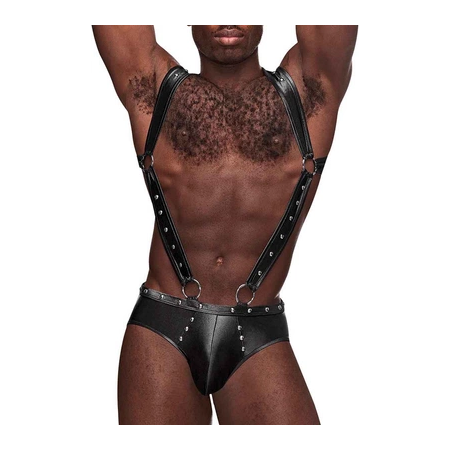 Male Power Uranus L/XL Harness-Style Jock Briefs with Straps Black