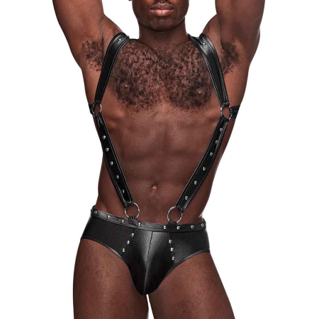 Male Power Uranus L/XL Harness-Style Jock Briefs with Straps Black