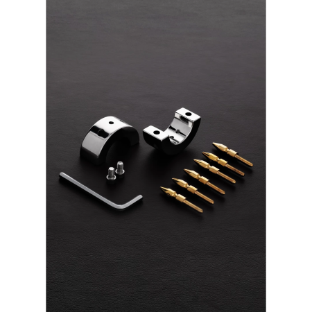 Shots Steel Ball Stretcher Adjustable Spiked Ring, Stainless Steel, 2-Piece