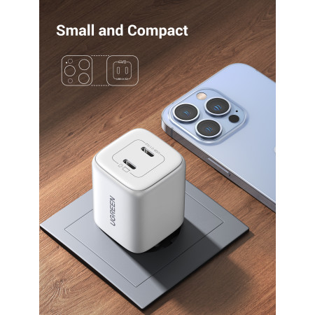 Ugreen CD294 GaN 2 x USB-C 45W QC PD (balta)